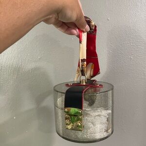 Transparent Handbag with Red and Black Strap